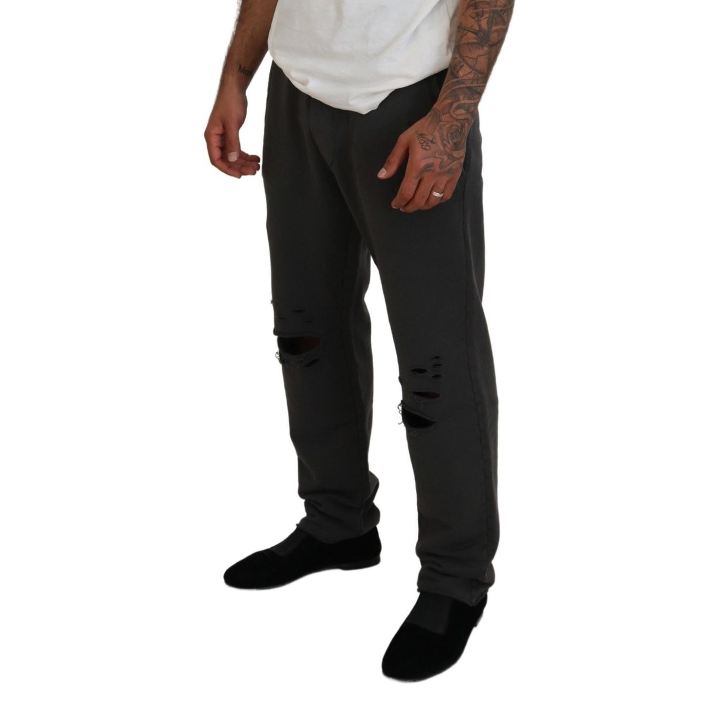 Dsquared² Dark Gray Cotton Men Casual Tattered Pants