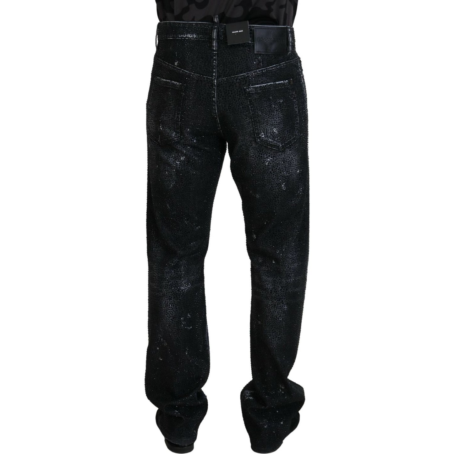 Dsquared² Black Crystal Embellished Tattered Denim Jeans Dsquared²