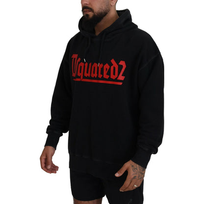 Dsquared² Black Cotton Hooded Printed Men Pullover Sweater 1728,67345645728,Black,Clothing,Dsquared²,Hoodies - Sweaters - Clothing,IT48 | M,Material: 100% Cotton,Men,Preowned / Defect,Sweaters - Clothing,Sweaters - Men - Clothing