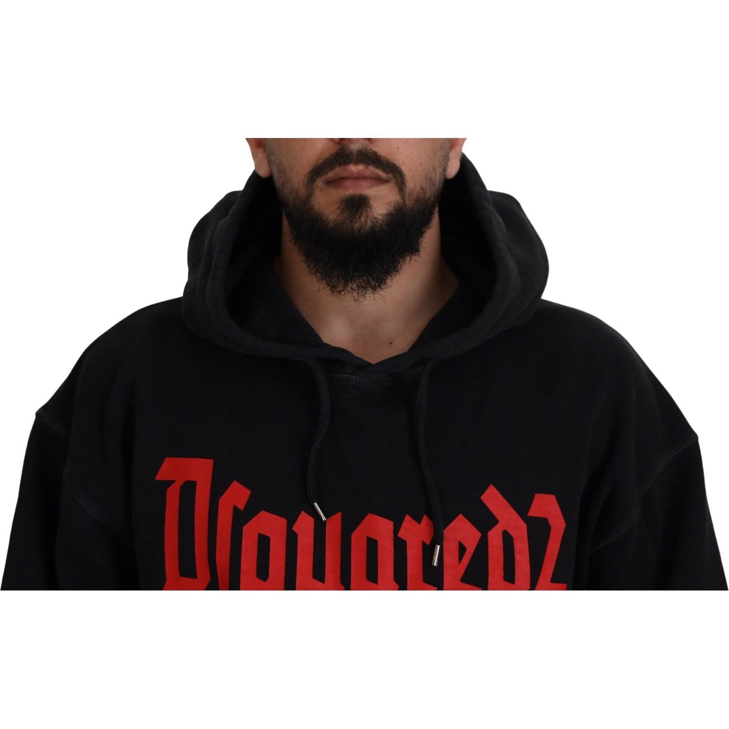 Dsquared² Black Cotton Hooded Printed Men Pullover Sweater 1728,67345645728,Black,Clothing,Dsquared²,Hoodies - Sweaters - Clothing,IT48 | M,Material: 100% Cotton,Men,Preowned / Defect,Sweaters - Clothing,Sweaters - Men - Clothing