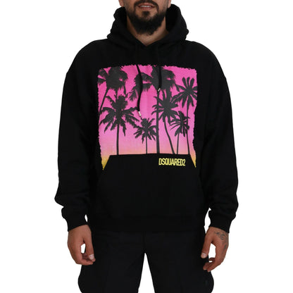Dsquared² Black Cotton Hooded Printed Men Pullover Sweater