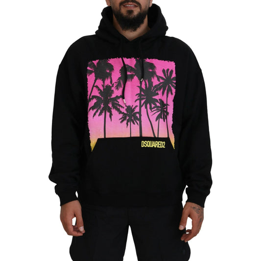 Dsquared² Black Cotton Hooded Printed Men Pullover Sweater