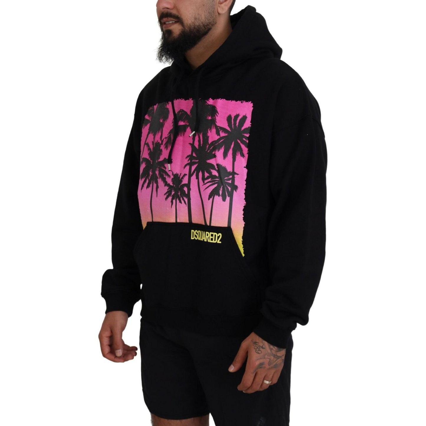 Dsquared² Black Cotton Hooded Printed Men Pullover Sweater