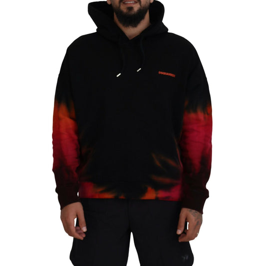 Dsquared² Black Red Cotton Hooded Tie Dye Pullover Sweater