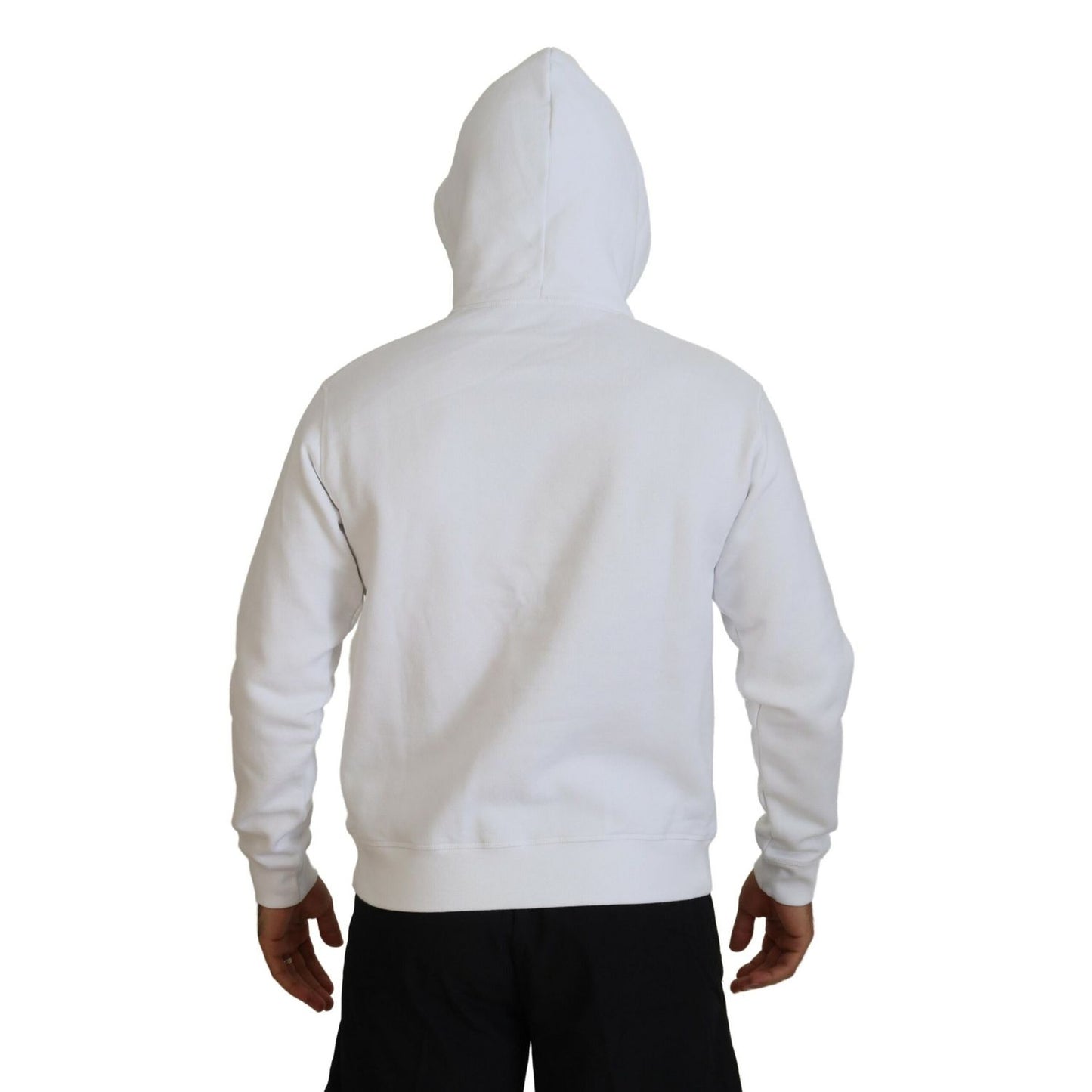 Dsquared² White Cotton Hooded Printed Pullover Sweater