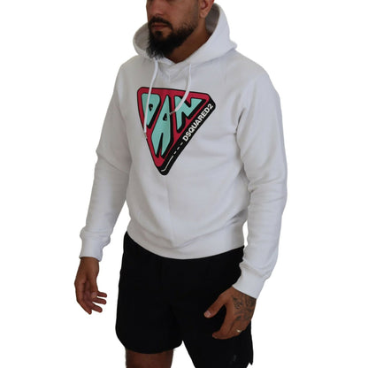 Dsquared² White Cotton Hooded Printed Pullover Sweater