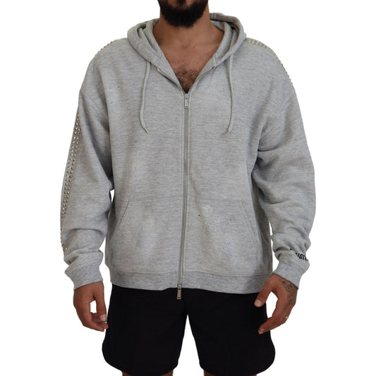 Dsquared² Gray Hooded Printed Crystal Embellishment Sweater1728,67345645728,Clothing,Dsquared²,Gray,Hoodies - Sweaters - Clothing,IT48 | M,Material: 92% Cotton 8% Viscose,Men,Preowned / Defect,Sweaters - Clothing,Sweaters - Men - Clothing