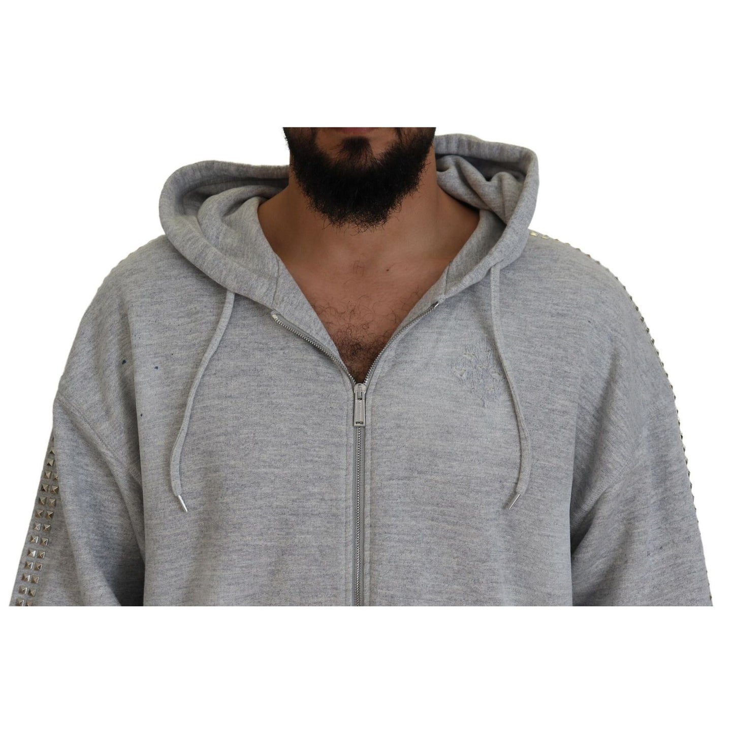Dsquared² Gray Hooded Printed Crystal Embellishment Sweater