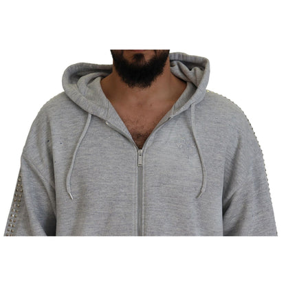 Dsquared² Gray Hooded Printed Crystal Embellishment Sweater