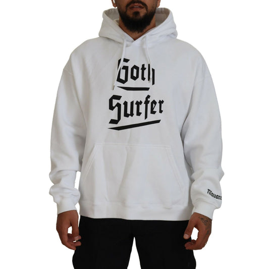 Dsquared² White Cotton Hooded Printed Men Pullover Sweater