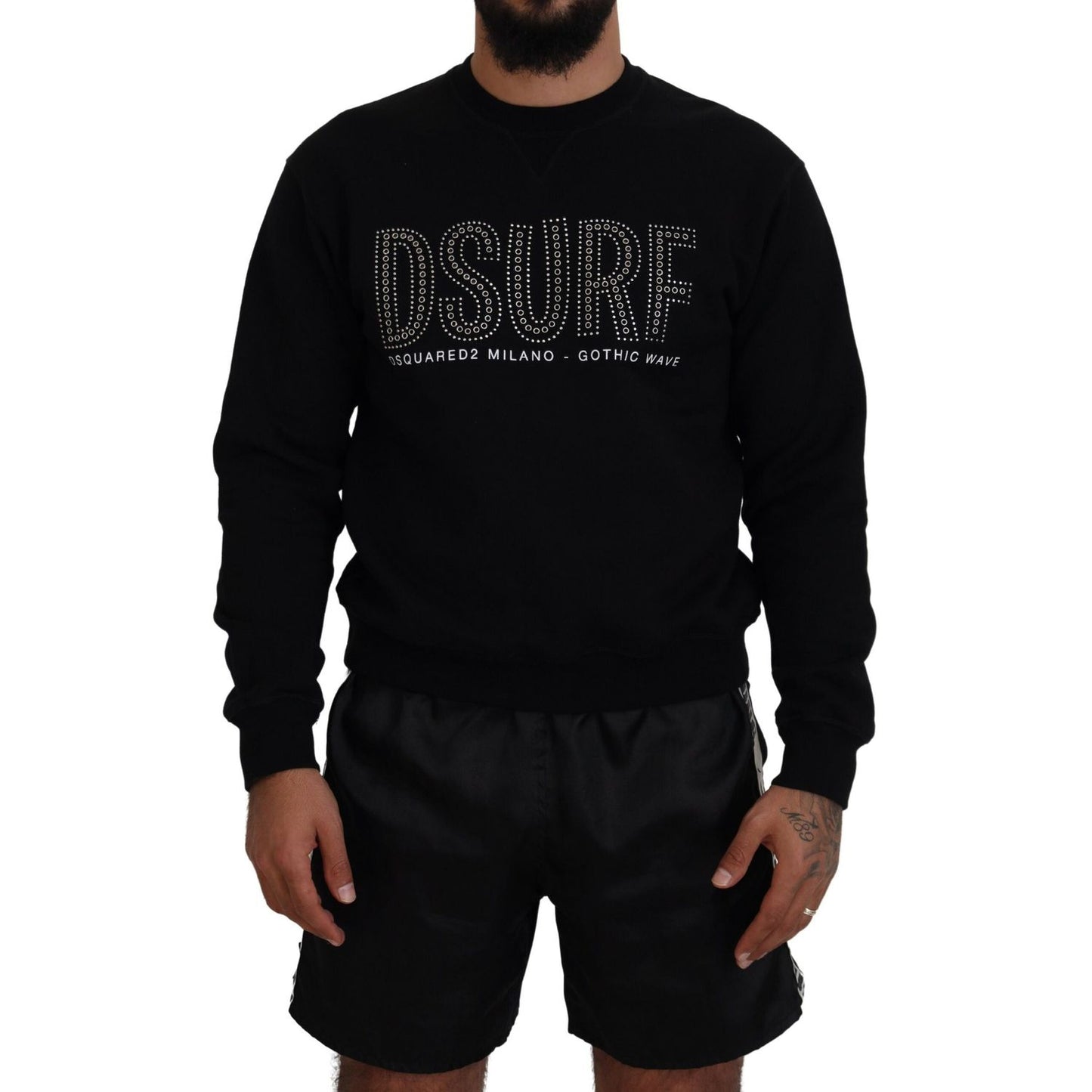 Dsquared² Black Cotton Printed Long Sleeves Pullover Sweater