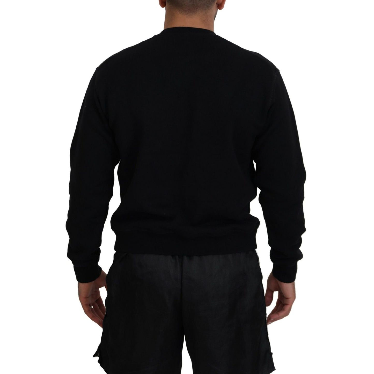 Dsquared² Black Cotton Printed Long Sleeves Pullover Sweater