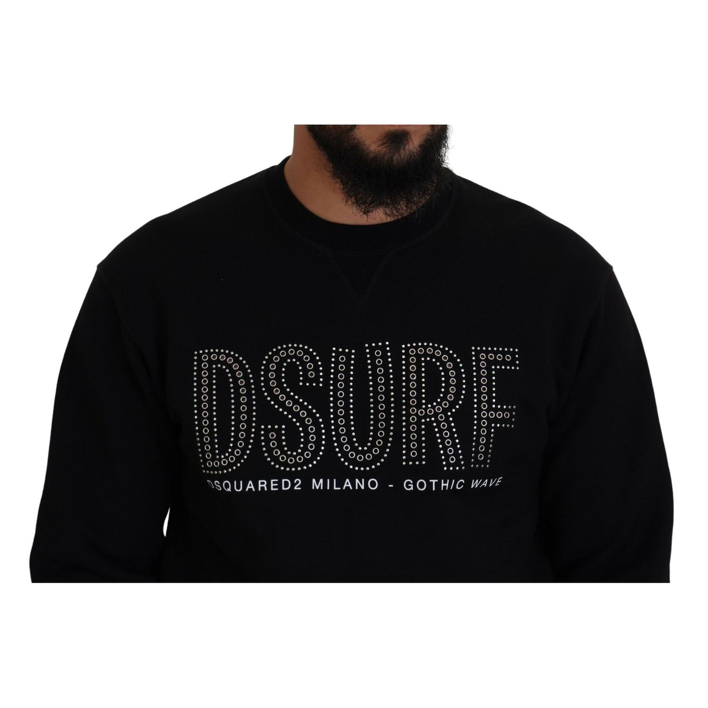 Dsquared² Black Cotton Printed Long Sleeves Pullover Sweater
