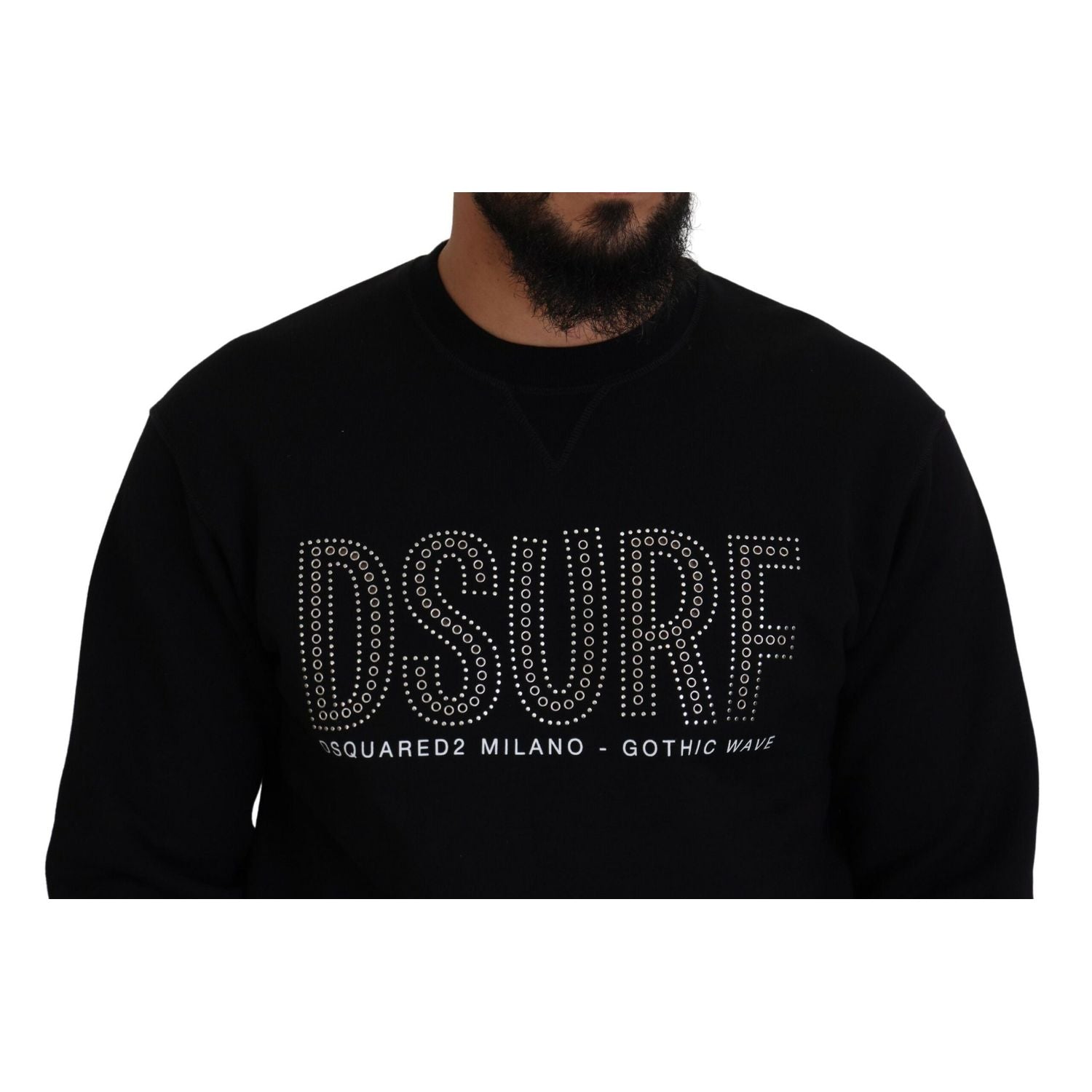 Dsquared² Black Cotton Printed Long Sleeves Pullover Sweater
