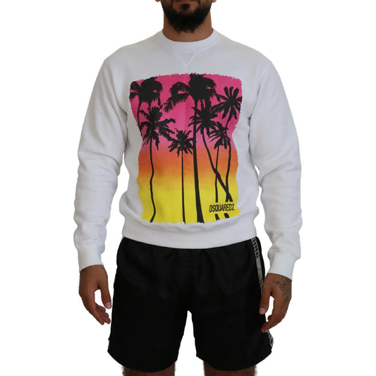 Dsquared² White Cotton Printed Long Sleeves Pullover Sweater Dsquared²