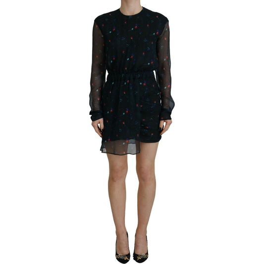 Dsquared² Black Floral Silk Long Sleeves Sheath Mini Dress Dsquared²