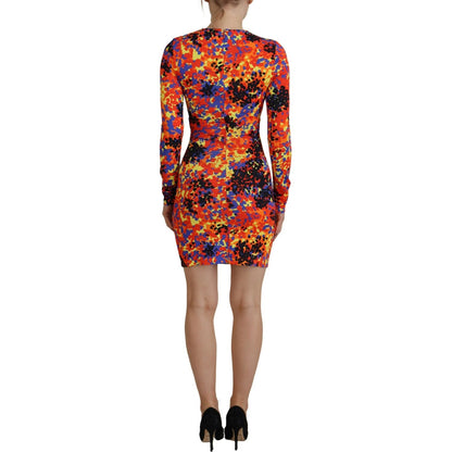 Dsquared² Multicolor Batik Open Belly Long Sleeves Dress Dsquared²