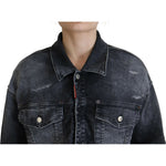 Dsquared² Gray Washed Cotton Cropped Denim Jacket Dsquared² Dark Slate Gray