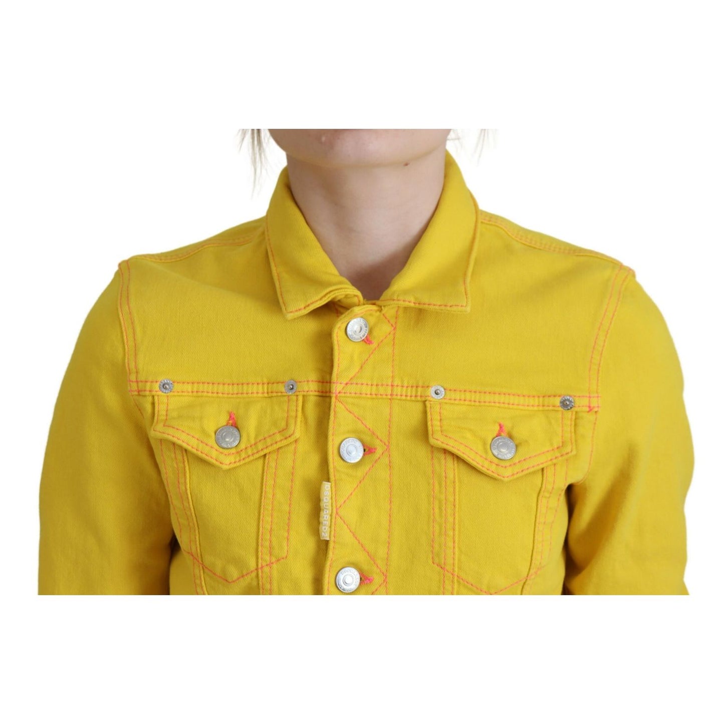 Dsquared² Yellow Collared Long Sleeves Denim Jacket 1728,67345645728,Clothing,Denim Jackets - Jackets & Coats - Clothing,Dsquared²,IT38 | XS,Jackets & Coats - Clothing,Jackets & Coats - Women - Clothing,Material: Cotton 98%,Preowned / Defect,Spandex/Elast