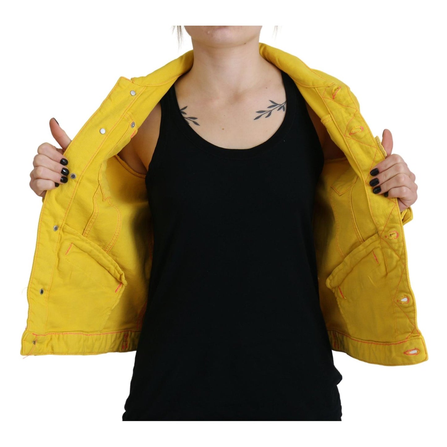 Dsquared² Yellow Collared Long Sleeves Denim Jacket 1728,67345645728,Clothing,Denim Jackets - Jackets & Coats - Clothing,Dsquared²,IT38 | XS,Jackets & Coats - Clothing,Jackets & Coats - Women - Clothing,Material: Cotton 98%,Preowned / Defect,Spandex/Elast