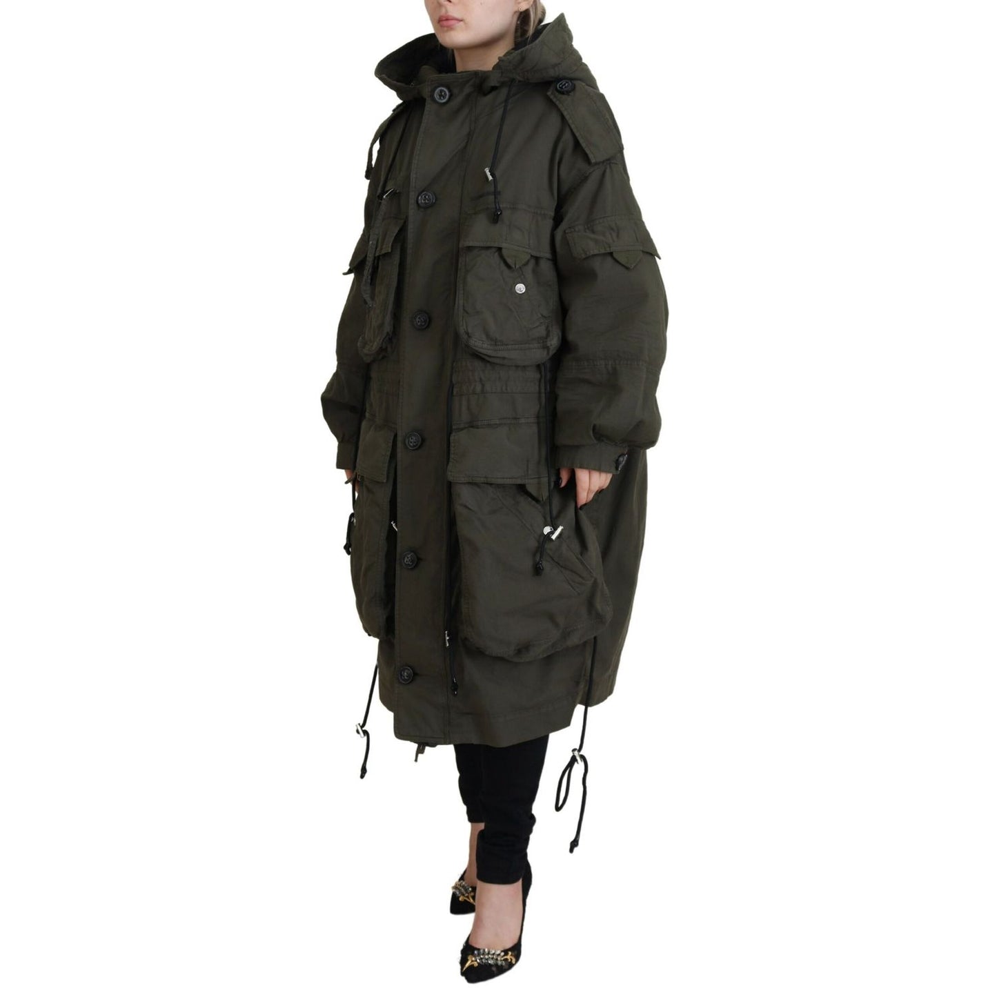 Dsquared² Green Hooded Full Zip Long Parka Coat Jacket