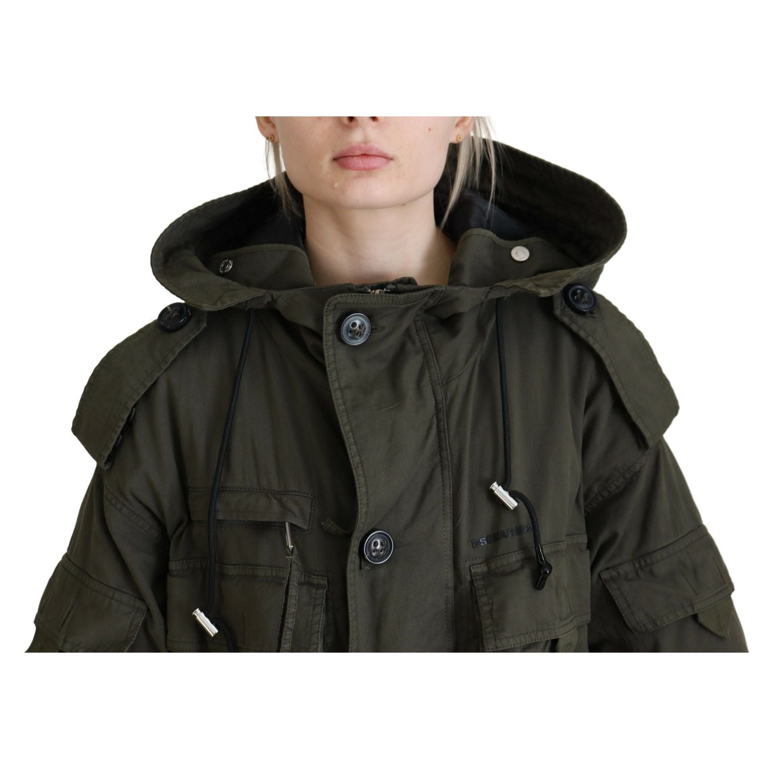 Dsquared² Green Hooded Full Zip Long Parka Coat Jacket