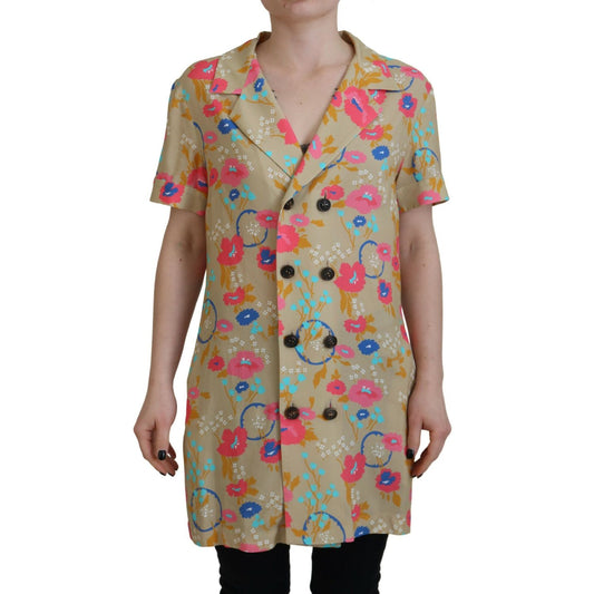 Dsquared² Multicolor Printed Collared Button Front Long Blouse Top