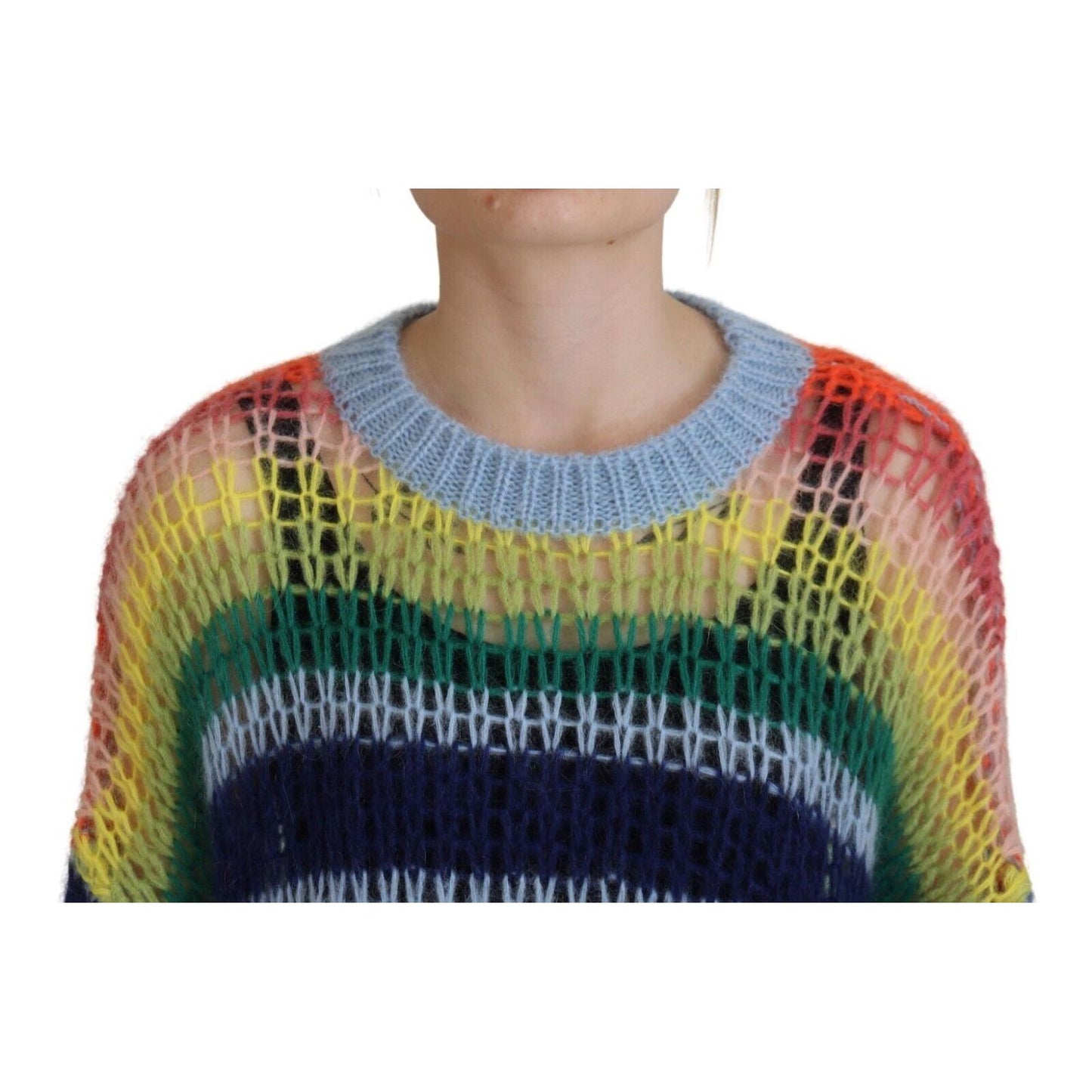 Dsquared² Multicolor Knitted Mohair Crewneck Pullover Sweater