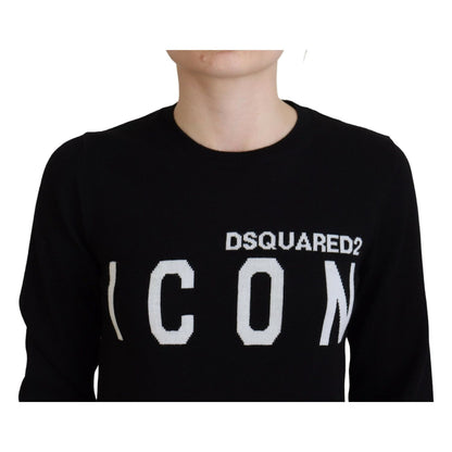 Dsquared² Black Virgin Wool Logo Print Long Sleeves Sweater