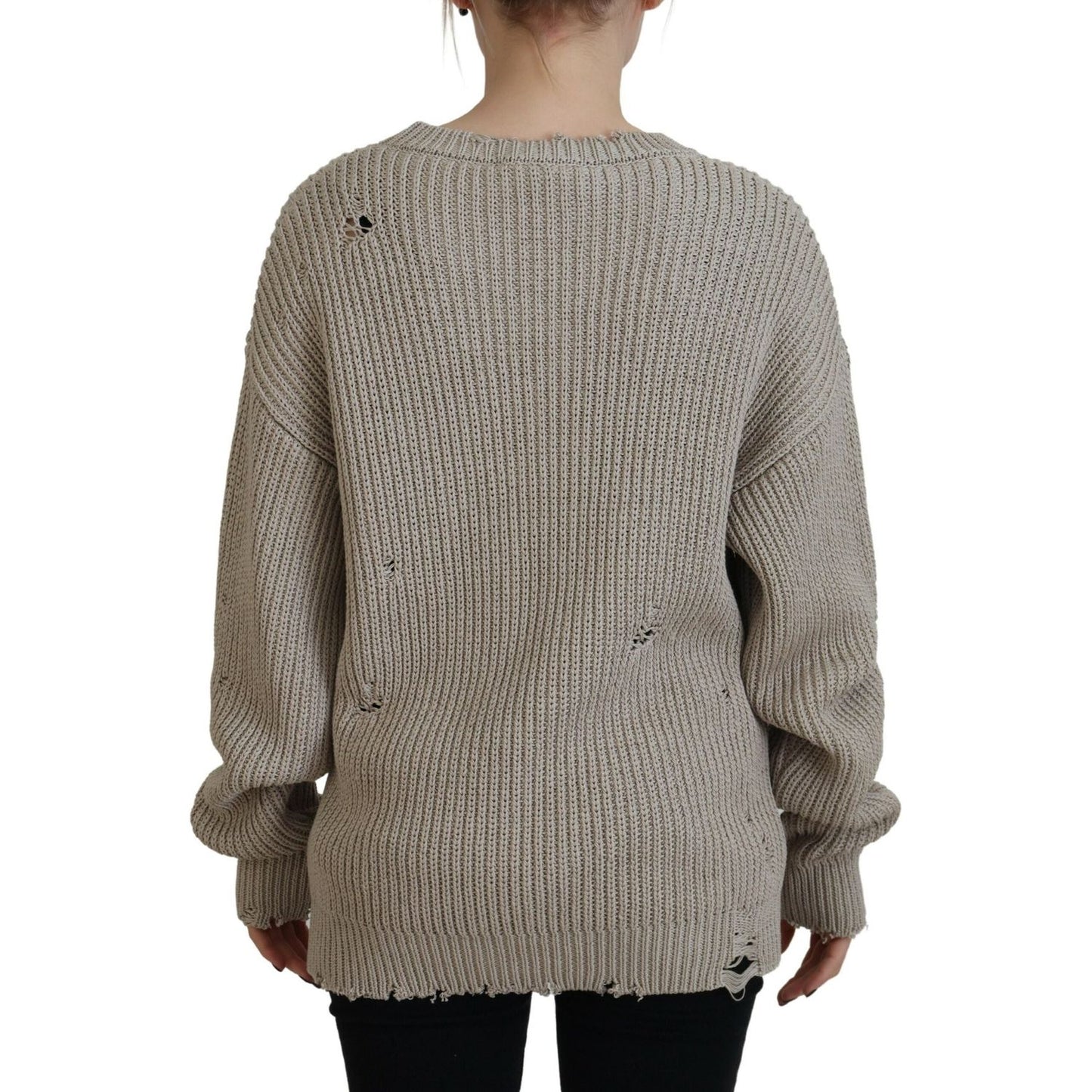 Dsquared² Beige Cotton Knitted Crewneck Pullover Sweater Dsquared²