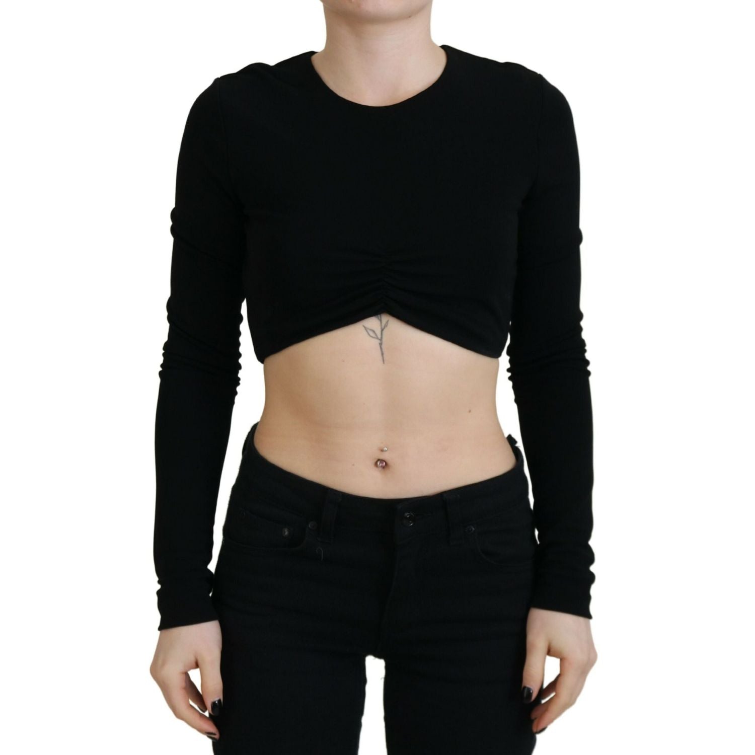 Dsquared² Black Viscose Cropped Round Neck Long Sleeves Top