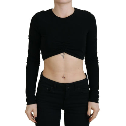 Dsquared² Black Viscose Cropped Round Neck Long Sleeves Top