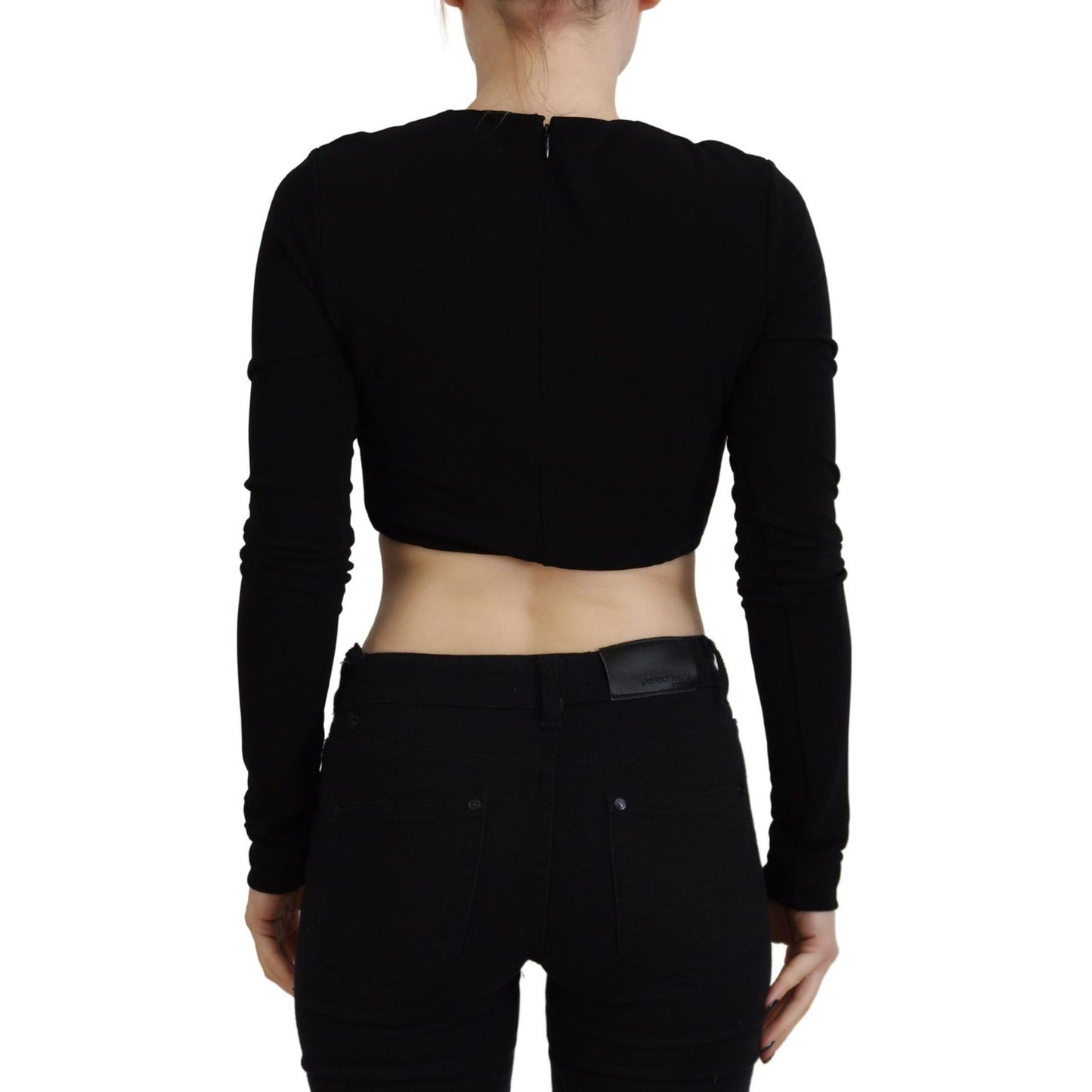 Dsquared² Black Viscose Cropped Round Neck Long Sleeves Top