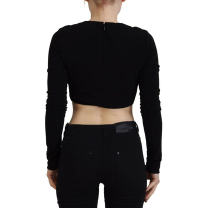 Dsquared² Black Viscose Cropped Round Neck Long Sleeves Top