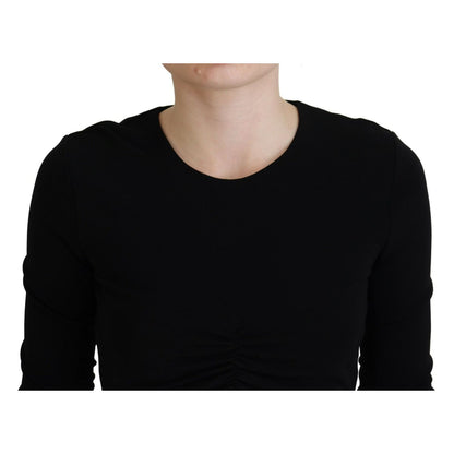 Dsquared² Black Viscose Cropped Round Neck Long Sleeves Top