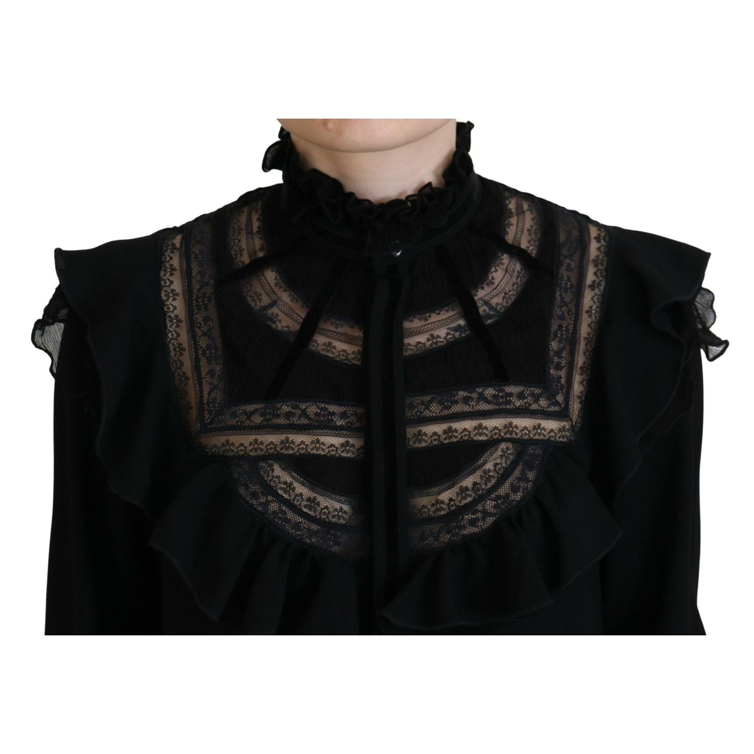 Dsquared² Black Lace Trim Turtle Neck Long Sleeves Top