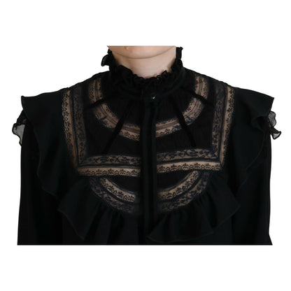 Dsquared² Black Lace Trim Turtle Neck Long Sleeves Top