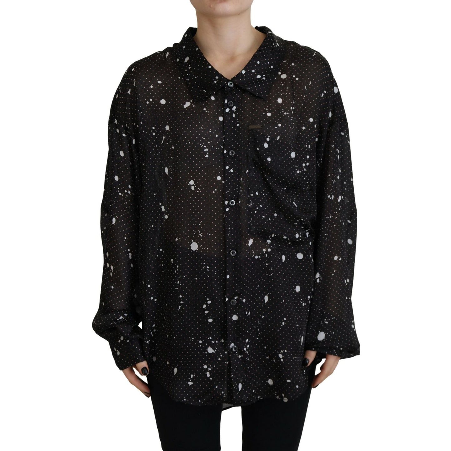 Dsquared² Black Polka Dots Collared Button Down Blouse Top