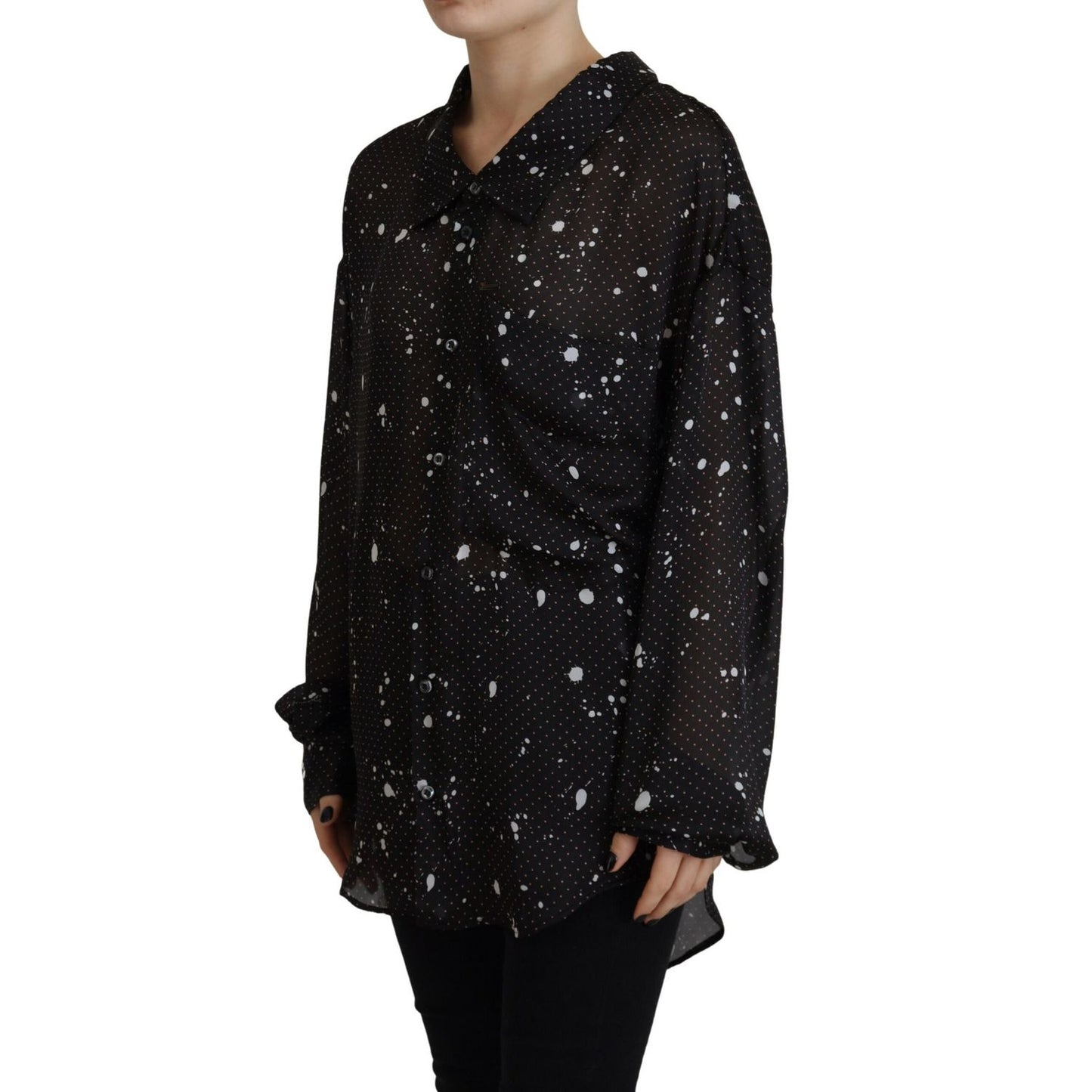 Dsquared² Black Polka Dots Collared Button Down Blouse Top
