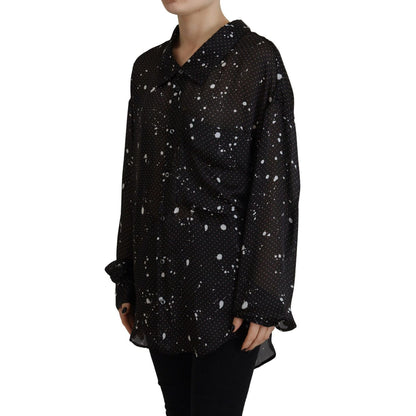 Dsquared² Black Polka Dots Collared Button Down Blouse Top