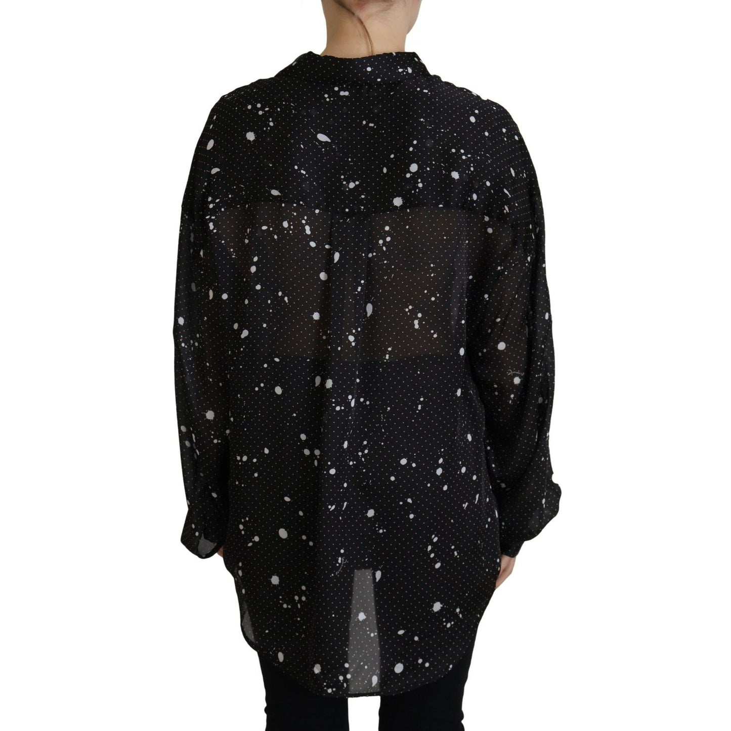 Dsquared² Black Polka Dots Collared Button Down Blouse Top