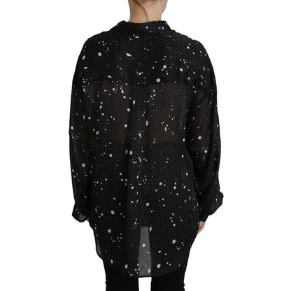 Dsquared² Black Polka Dots Collared Button Down Blouse Top