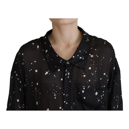 Dsquared² Black Polka Dots Collared Button Down Blouse Top