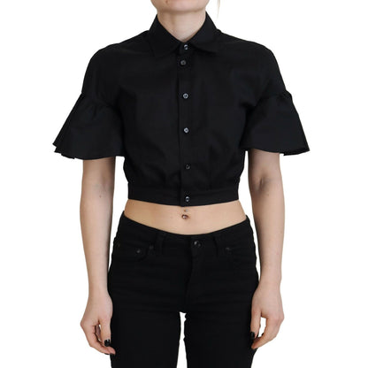 Dsquared² Black Collared Button Down Short Sleeve Cropped Top