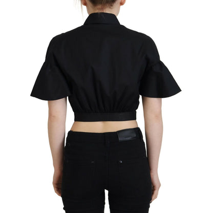 Dsquared² Black Collared Button Down Short Sleeve Cropped Top