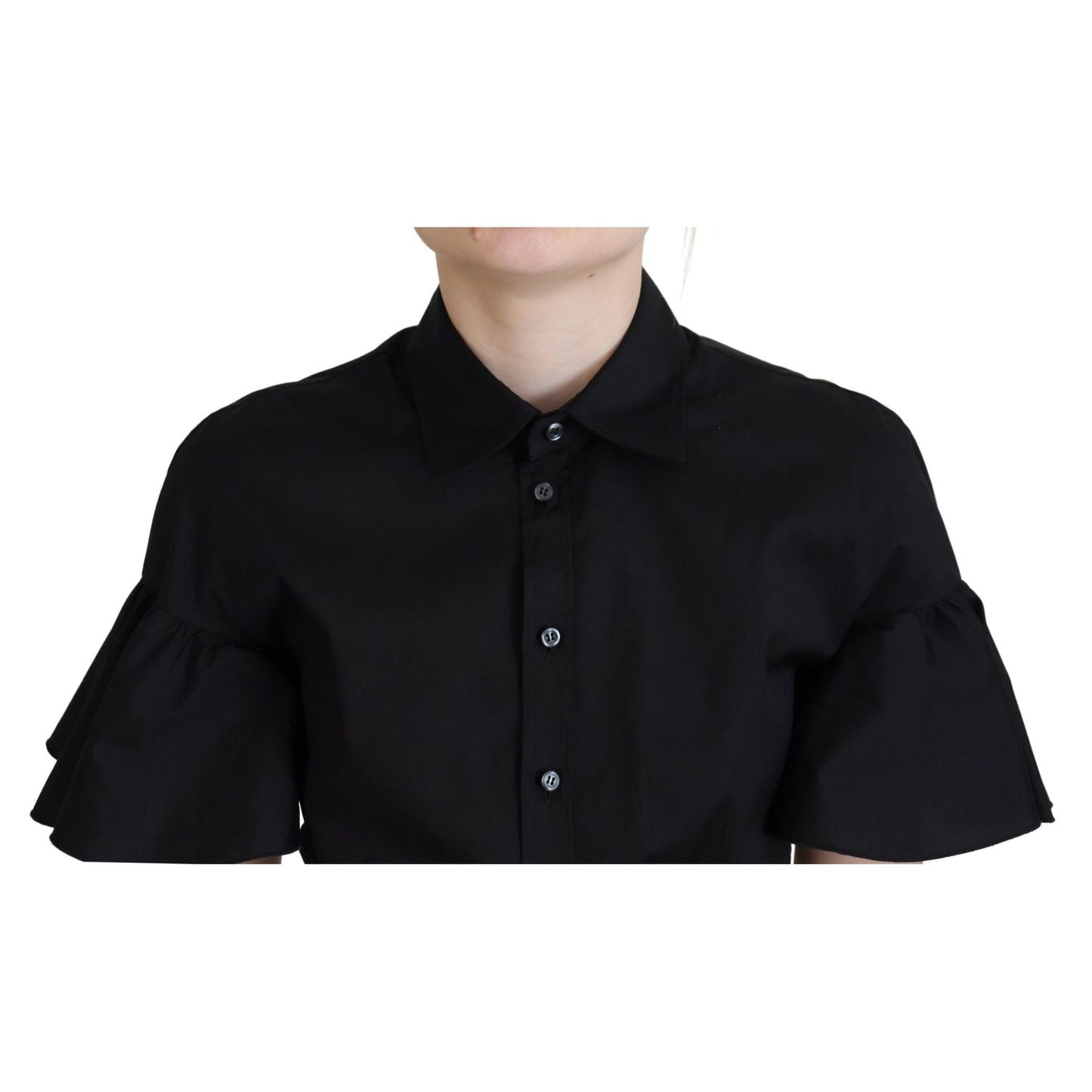 Dsquared² Black Collared Button Down Short Sleeve Cropped Top