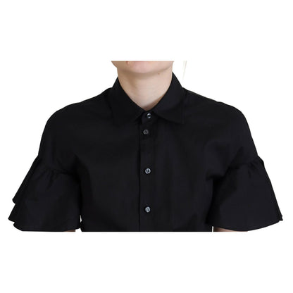 Dsquared² Black Collared Button Down Short Sleeve Cropped Top