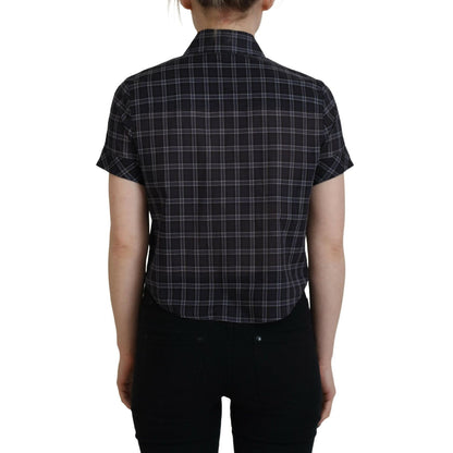 Dsquared² Black Checkered Collared Button Short Sleeves Top