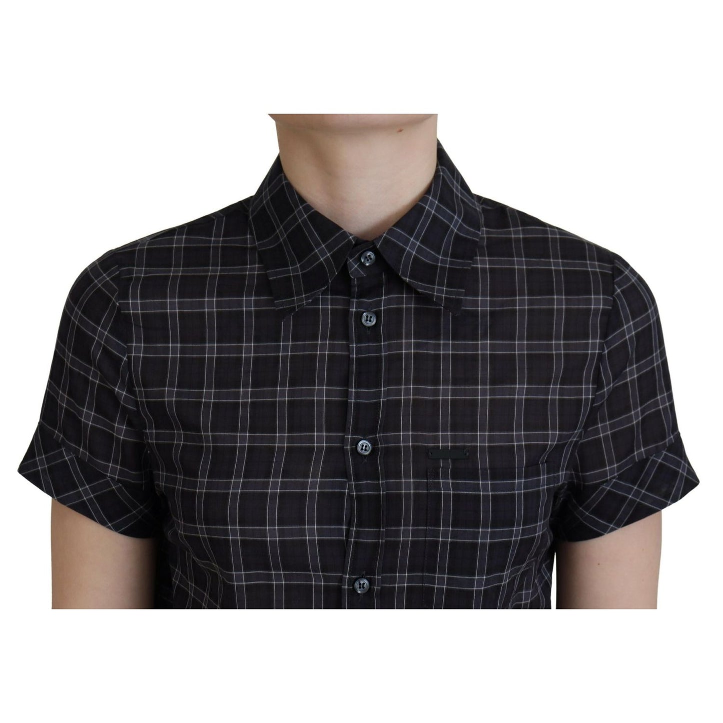 Dsquared² Black Checkered Collared Button Short Sleeves Top