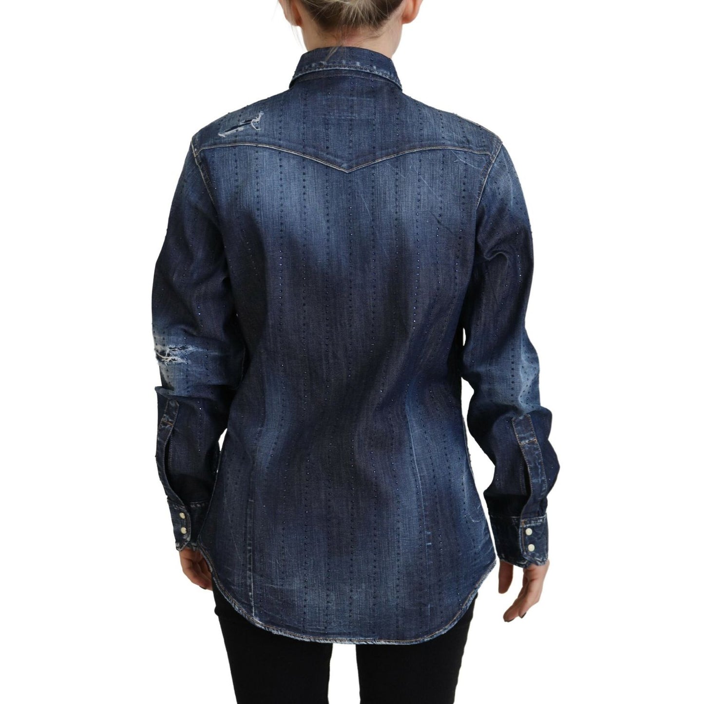 Dsquared² Blue Washed Cotton Button Down Collared Denim Top